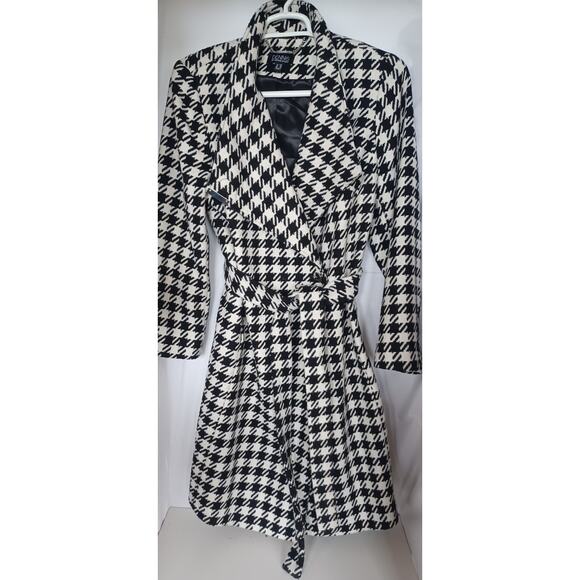Dennis Basso Black & White Houndstooth Wool Blend Wrap Coat 20W Plus size - Picture 3 of 7